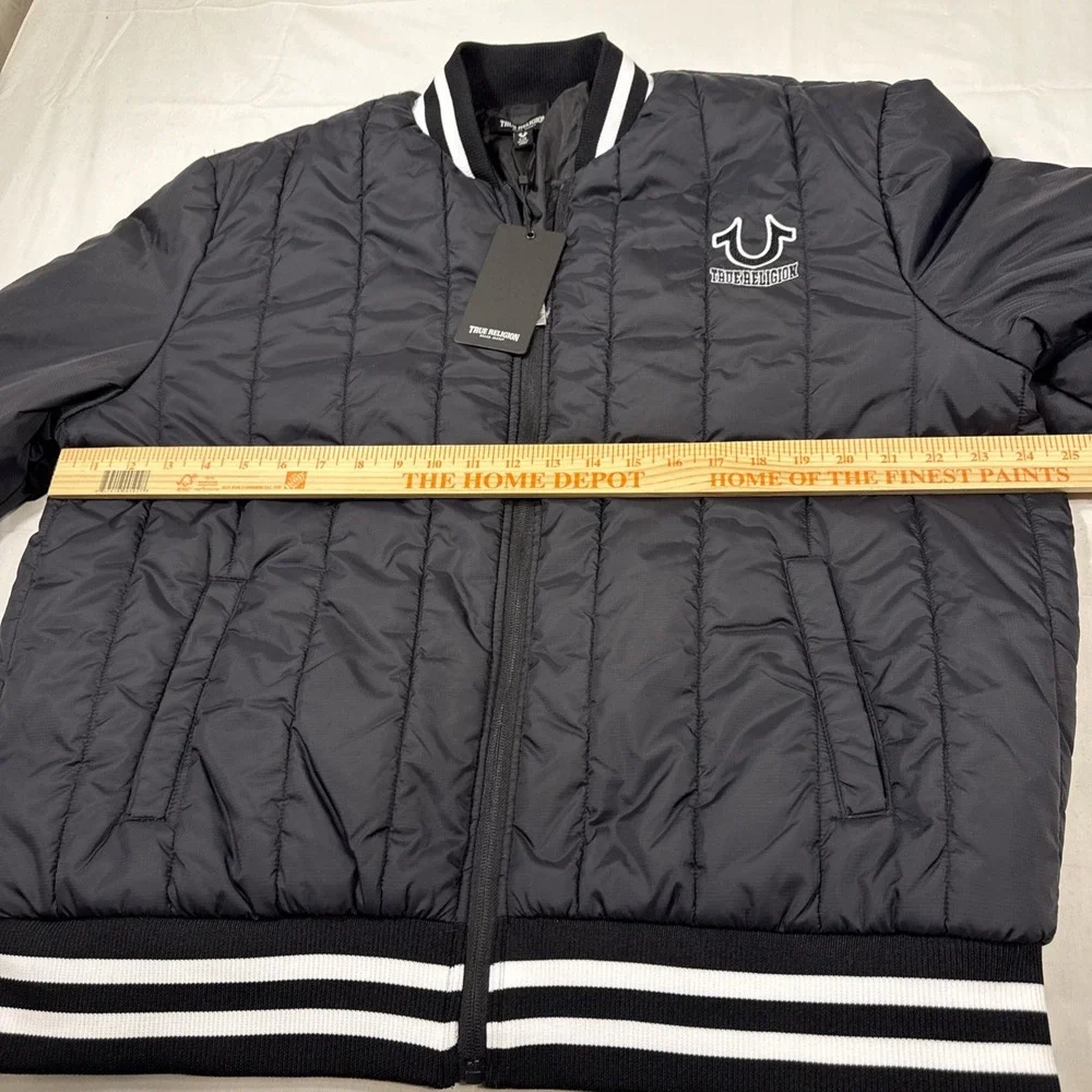 JACKET PUFFER True Religion MENS LRG BOMBER QUILTED COAT WHT TRIM NWT 107823